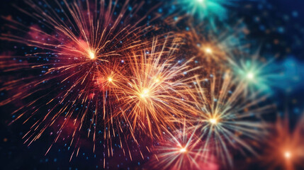 Fototapeta na wymiar Happy New Year Fireworks Natural Colors , Background For Banner, HD