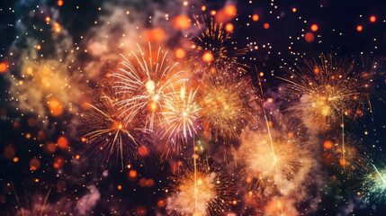 Fototapeta na wymiar Happy New Year Fireworks Natural Colors , Background For Banner, HD