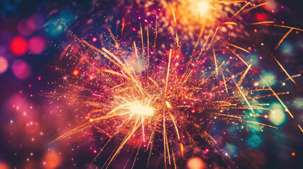 Fototapeta premium Happy New Year Fireworks Natural Colors , Background For Banner, HD