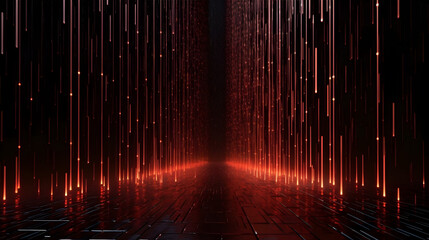 Red light tail rain scene, neon light creation glowing red rainy wet floor wallpaper