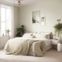 bedroom white and pale green Generative AI
