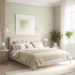 bedroom white and pale green Generative AI