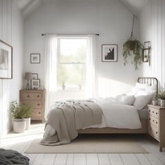 Cozy interior of farmhouse bedroom Generative AI