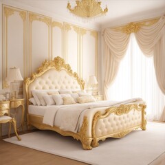 Luxury bedroom white and golden Generative AI