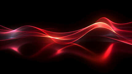 A brilliance red light wave on a dark backdrop reflection light tails, vibrant dynamic modern design wallpaper background