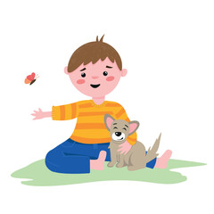 Boy with dog vector illustration