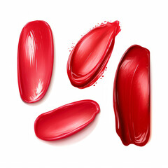 Fototapeta premium Red lipstick smear. Element for beauty cosmetic design. Top view of cream smears on white background.