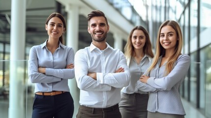 successful business team posing and looking at camera at modern startup.