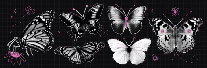 Door stickers Butterflies in Grunge Halftone butterflies with cute doodle elements. Trendy cutout elements for collages.