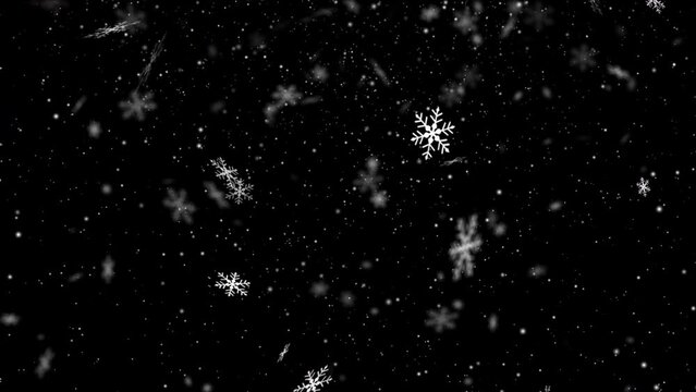 Magical black background with snowflakes, holiday style overlay