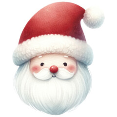 Cute Christmas Santa Claus, Father Christmas, Watercolor, Festive Decoration Isolated on Transparent Background. Generative AI