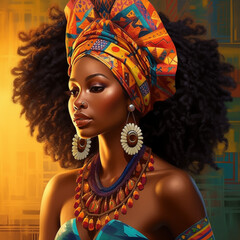Afrodite Contemporânea: Inspiração Afro em uma Ilustração Cativante, IA Generativa - obrazy, fototapety, plakaty