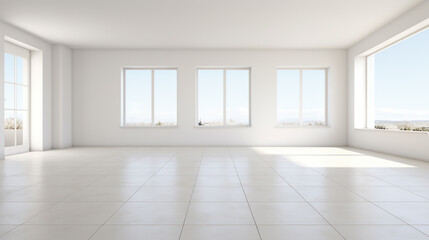 white Interior of new apartment, empty living room, tiled floor