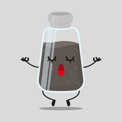 Cute relax pepper character. Funny yoga ingredient cartoon emoticon in flat style. pepper, black meditation vector illustration