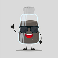 Cute happy pepper character wear sunglasses. Funny ingredient greet friend cartoon emoticon in flat style. closet vector illustration