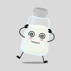 Cute dizzy salt character. Funny confused ingredient cartoon emoticon in flat style. closet vector illustration