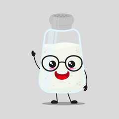 Cute happy salt character wear eyeglasses. Smiling and greet ingredient cartoon emoticon in flat style. closet vector illustration