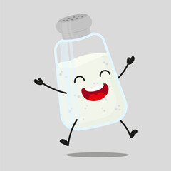 Cute happy salt character. Funny victory jump celebration ingredient cartoon emoticon in flat style. closet vector illustration