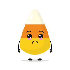 Cute sad corn candy character. Funny unhappy sweet cartoon emoticon in flat style. closet vector illustration