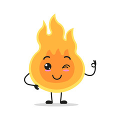 Cute happy fire character. Funny smiling and wink flame cartoon emoticon in flat style. closet vector illustration