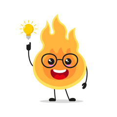 Cute smart fire character. Funny flame got inspiration idea cartoon emoticon in flat style. closet vector illustration