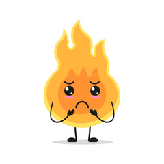 Cute gloomy fire character. Funny sad flame cartoon emoticon in flat style. closet vector illustration