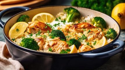 Fototapeta na wymiar Chicken And Rice Casserole, Background For Banner, HD