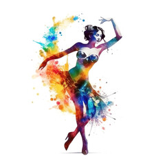 Obraz premium Dancing Woman Colorful Graphic on White Background
