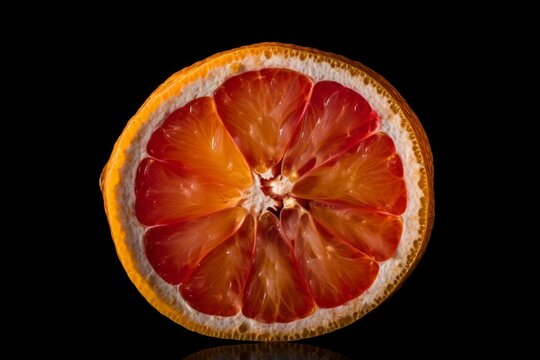 A single, round citrus fruit with orange skin and segmented flesh, captured on a clear background. Generative AI