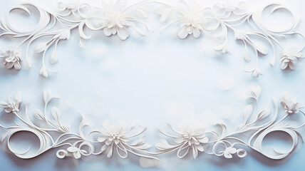 three-dimensional white frame with abstract floral ornament, plaster or plastic decorated frame