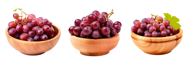 Fotobehang Wooden bowls with grapes on them over isolated transparent background © Pajaros Volando