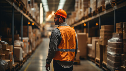 Worker navigating large warehouse