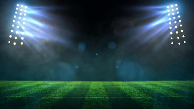stadium Moving lights, animated flash with people fans. 3d render illustration cloudy sunset	
