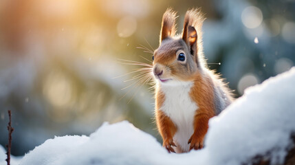 A Playful Squirrel Is In The Snowy Forest , Background For Banner, HD