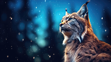 A Rare Lynx Is Gazing Up At The Starry Sky, Background For Banner, HD
