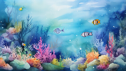 Fototapeta na wymiar coral reef, children's isolated illustration on a white background, underwater world of the sea, home for fish and corals