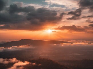 Fototapeta premium Beautiful sky at sunset, aerial view