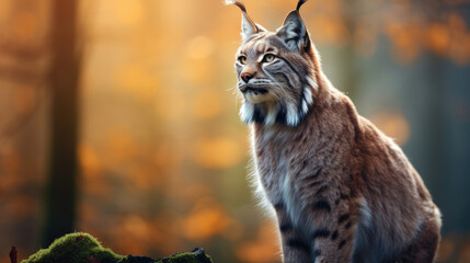 Fototapeta premium A Regal Lynx Is In The Forest , Background For Banner, HD