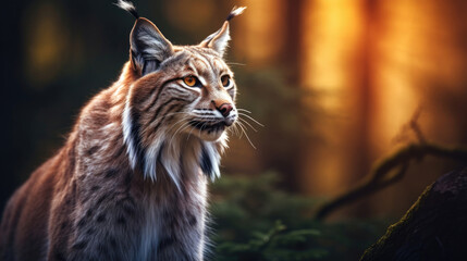 Obraz premium A Regal Lynx Is In The Forest , Background For Banner, HD
