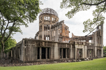 Ruins of the Atomic Bomb Dome in Hiroshima, Japan.
Damage to building with dome remaining in...