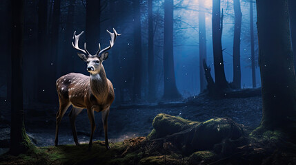 A Serene Deer Is In The Moonlit Forest, Background For Banner, HD