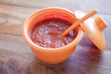 Indonesian traditional chili sauce served on bowl 