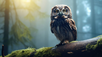 A Watchful Owl Is Perched In The Misty Forest, Background For Banner, HD