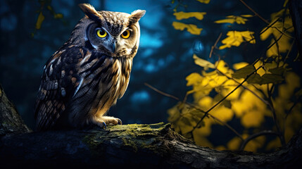 A Watchful Owl Is Perched In The Moonlit Forest , Background For Banner, HD