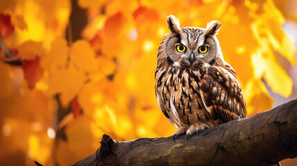 A Watchful Owl Is Perched On A Branch Amidst Vibrant , Background For Banner, HD