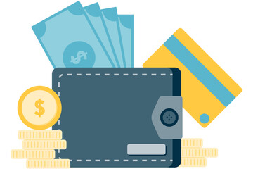 illustration of wallet and credit card, payment methods for online shopping