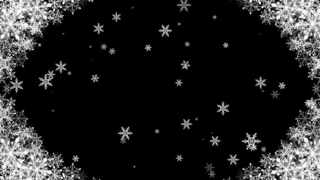 Crystals of falling snow. snowflake frame. transparent background. loop video.(062)