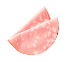 Slices of tasty boiled sausage on white background © Pixel-Shot