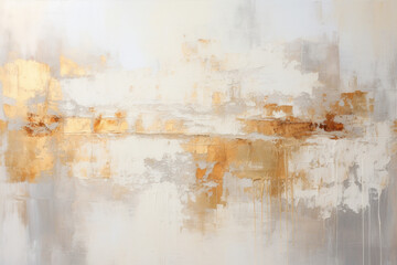 white and gold abstract background with artistic spatula palette knife on the wall