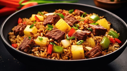 Beef And Pineapple Fried Rice Natural Color, Background For Banner, HD